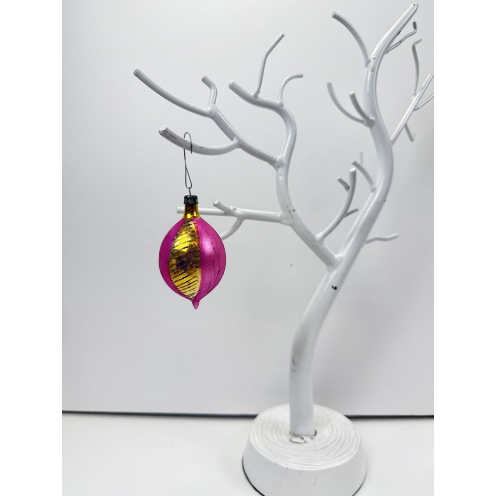 Vintage Glass Tear Drop Christmas Ornament Poland Pink Gold‎